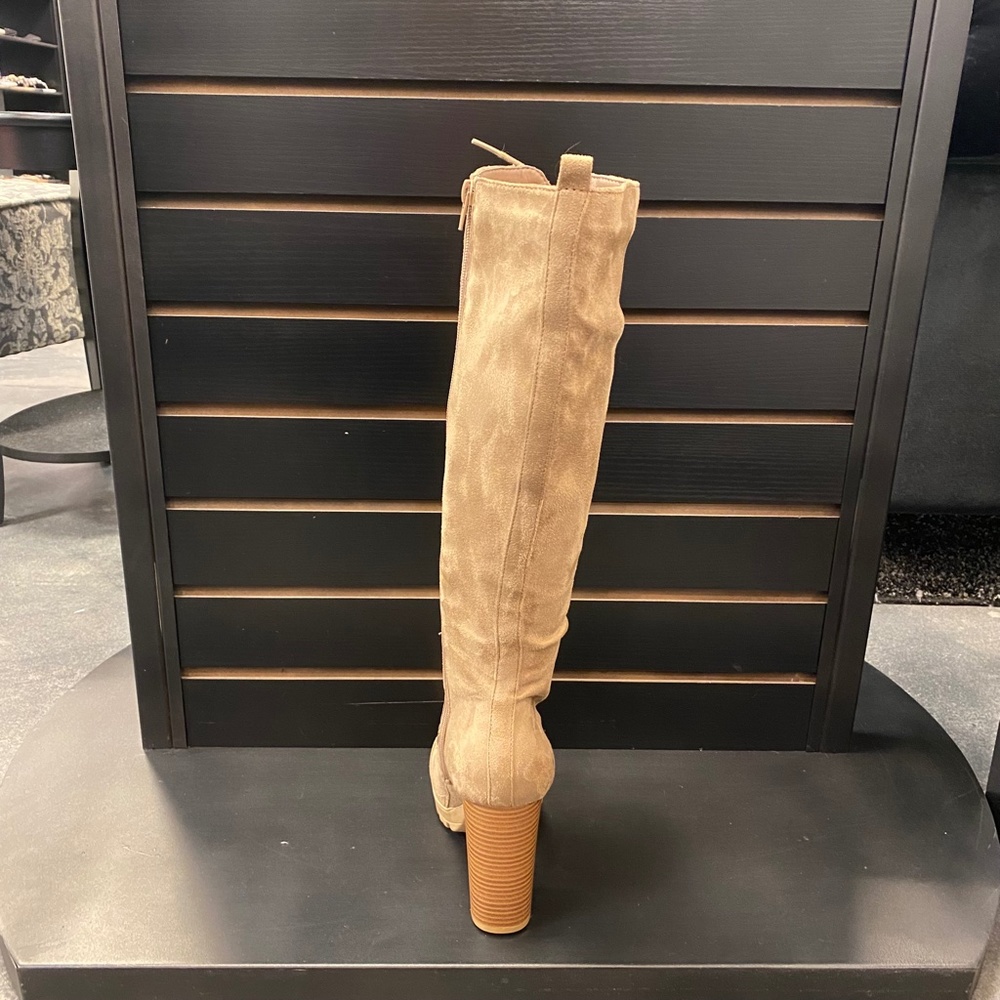 Taupe Lace Up Heeled Boots - Picture 6 of 6